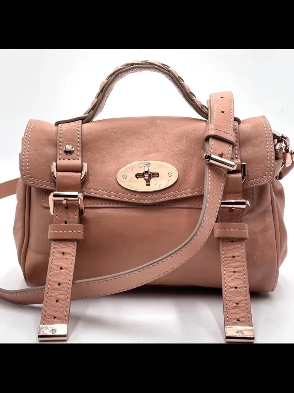 Mulberry Blush Pink Leather Satchel with Gold Hardware
